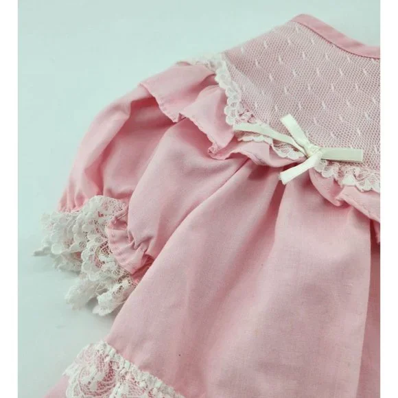 Vtg Baby Girls Pink Tiered Ruffle White Lace Trim Dress/Bloomers RN 50255 Sz 18M - Picture 4 of 16